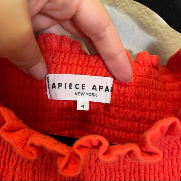 Apiece Apart Orange Off The‎ Shoulder Gauzy Smocked Crop Blouse Size 4 - Picture 2 of 8